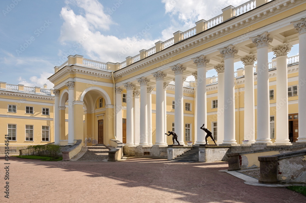 The colonnade of Alexander Palace  in Alexander Park, Pushkin (Tsarskoye Selo). Russia.