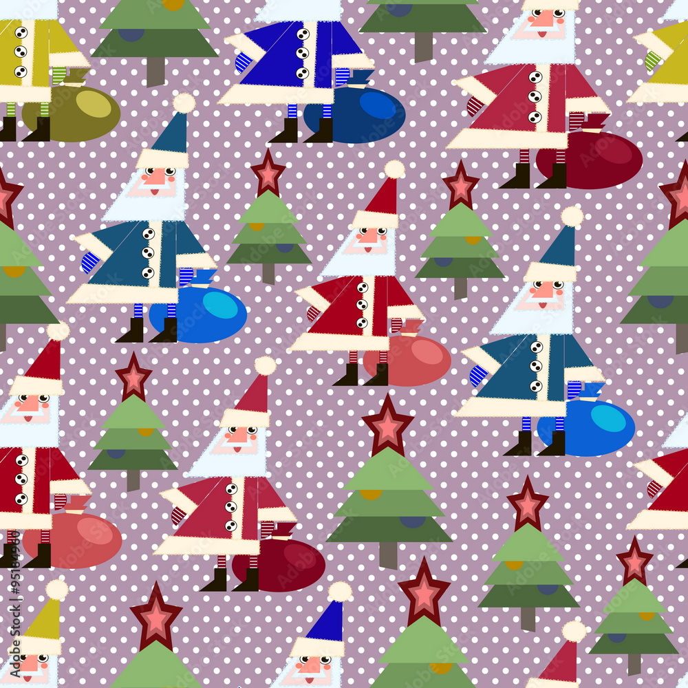 seamless background Christmas tree and Santa Claus