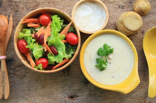 soup with vegetable salad