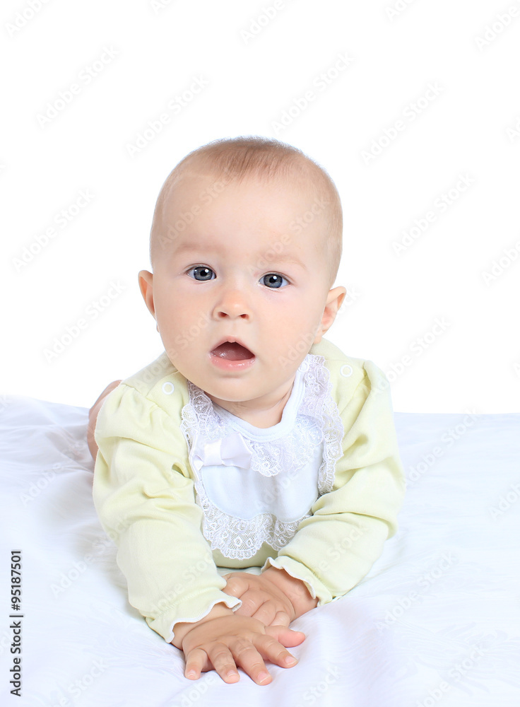 Adorable baby girl in cute clothes on blanket Adorable baby girl in cute clothes on blanket