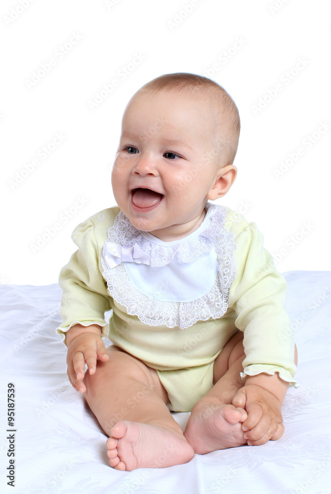 Adorable baby girl in cute clothes on blanket Adorable baby girl in cute clothes on blanket