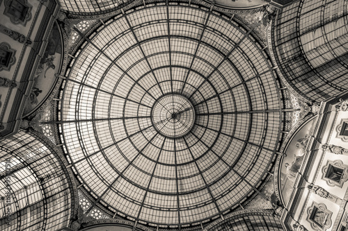 Galleria Vittorio Emanuele dome Milan Italy - black and white photo