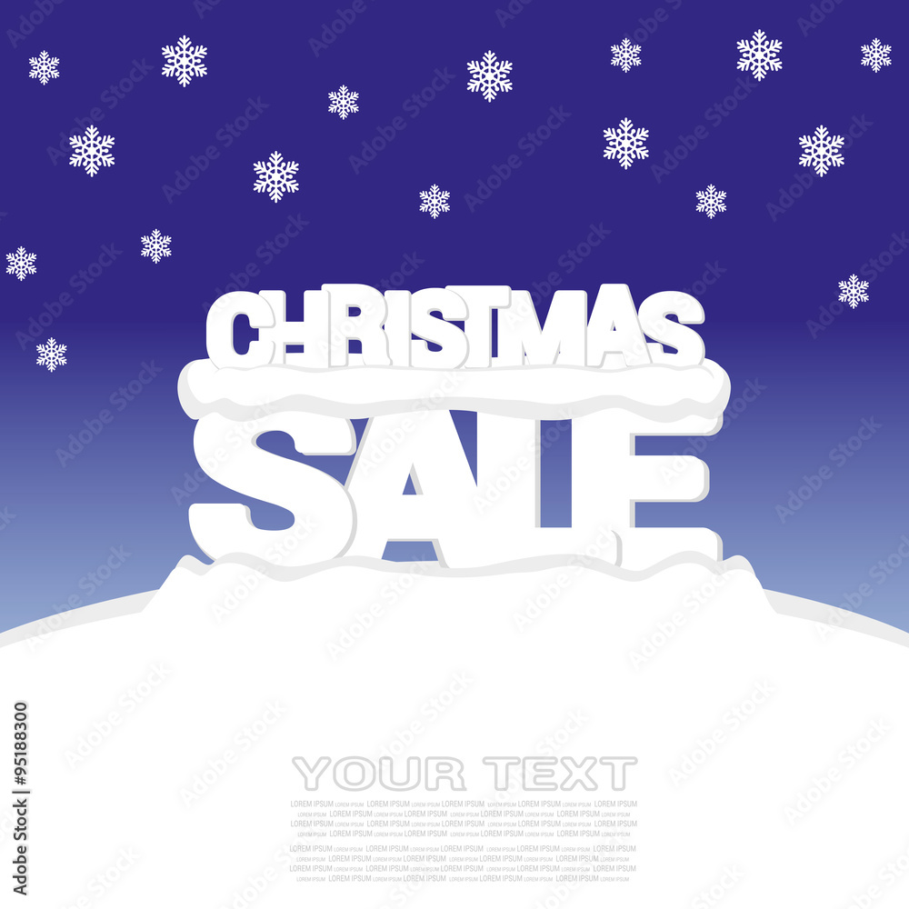 Vector banner Christmas sale with text from big letters on snow Vector banner Christmas sale with text from big letters on snow