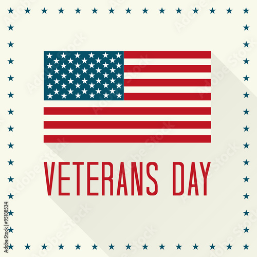 Veterans Day Badge Vector Illustration. Text and American Flag with Shadows and Stars.