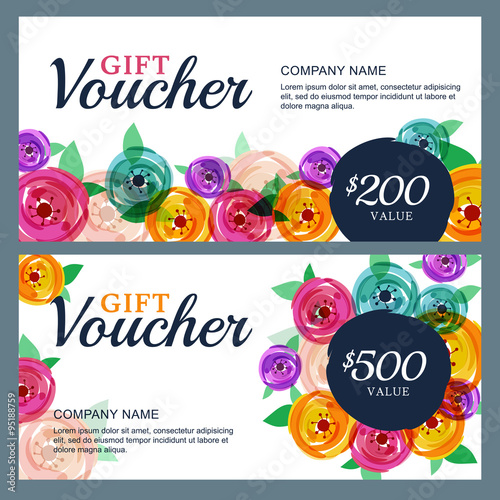 Vector gift voucher template with decorative rose flowers.
