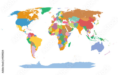 Very detailed map of the world. Each country is grouped and colored