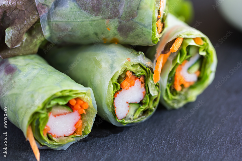 Vietnamese spring roll with vegetable and crab stick Vietnamese spring roll with vegetable and crab stick