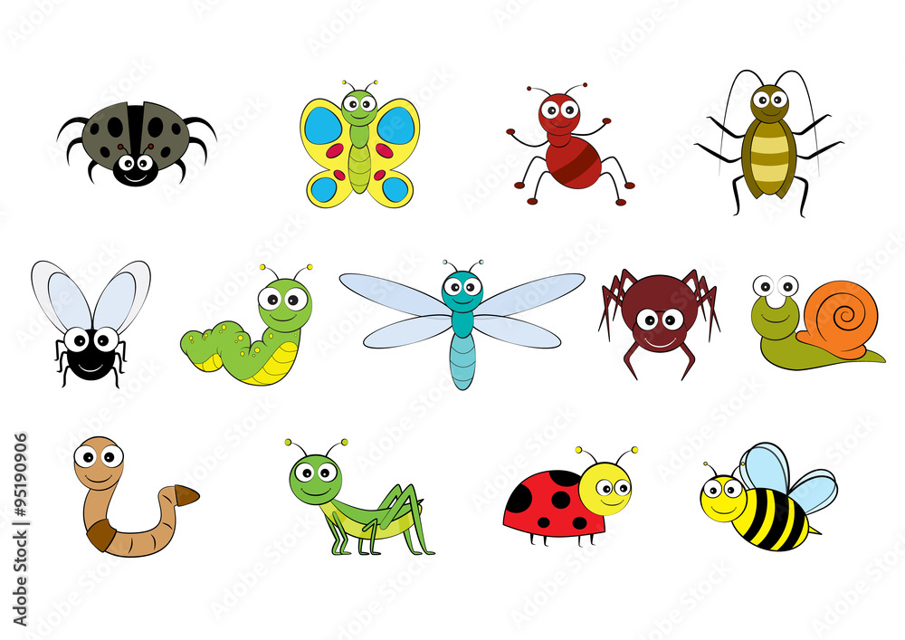 Vector cartoon-style illustration images of mini beasts, insects and ...