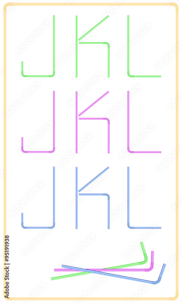 Cocktail straw alphabet on white background. Cocktail straw alphabet on white background.
