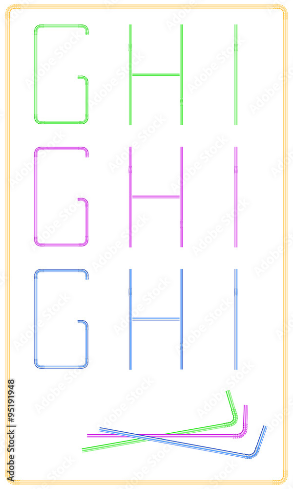 Obraz premium Cocktail straw alphabet on white background.