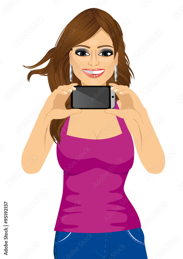 young woman displaying her smartphone young woman displaying her smartphone