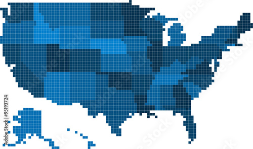 Blue square shape USA map on white background, vector illustration.