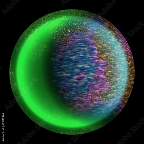 Fototapeta Naklejka Na Ścianę i Meble -  Illustration of a bright green planet somewhere in far darkness