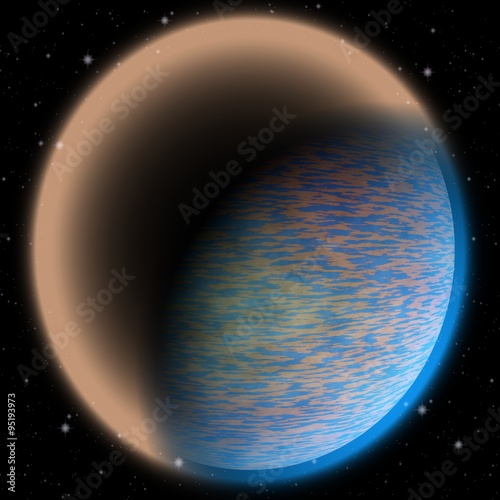 Fototapeta Naklejka Na Ścianę i Meble -  Orange shinning strange planet in space. Fantasy planet somewhere
