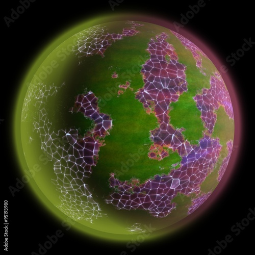 Fototapeta Naklejka Na Ścianę i Meble -  Orange shinning strange planet in space. Fantasy planet somewhere