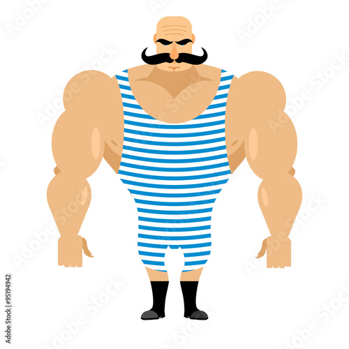 Retro strongman sportsman. Ancient bodybuilder with mustache. At
