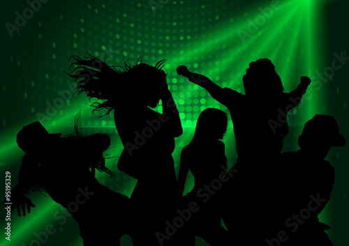 Dance Party and Laser Show in Green Tones - Background Illustration, Vector