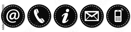 Contact Us – Round black sticker buttons with dashed line