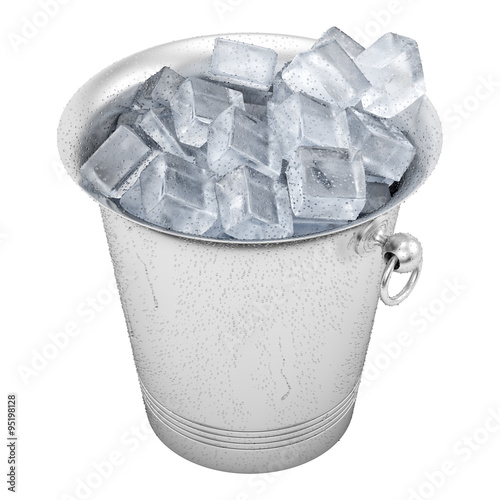 render of a bucket full of ice, isolated on white