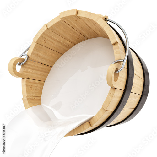 render of a wooden milk bucket, isolated on white
