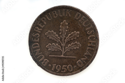 Old Coin dated 1950, One Pfennig, German coin