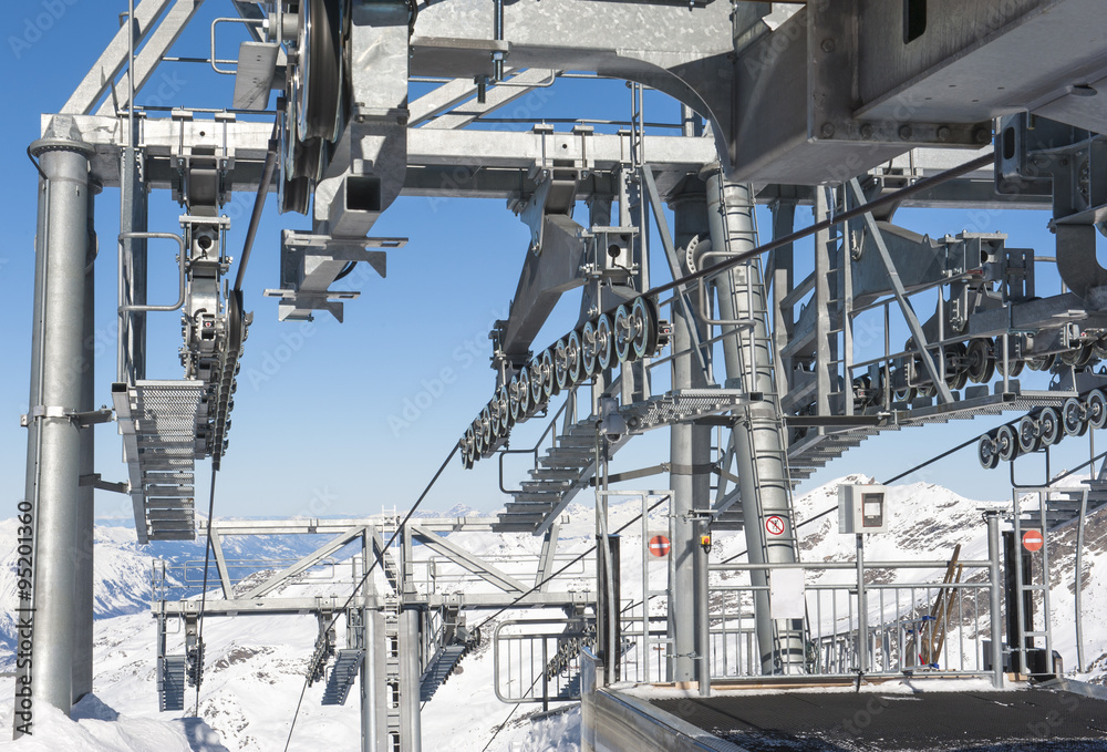 Top of a cable car lift in a ski resort