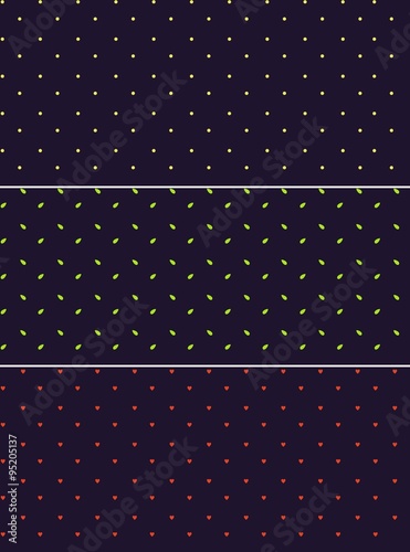 Vector seamless patterns or textures set with polka dots on violet background