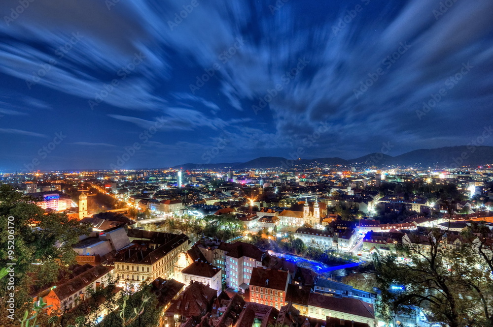 City of Graz at night, Austria