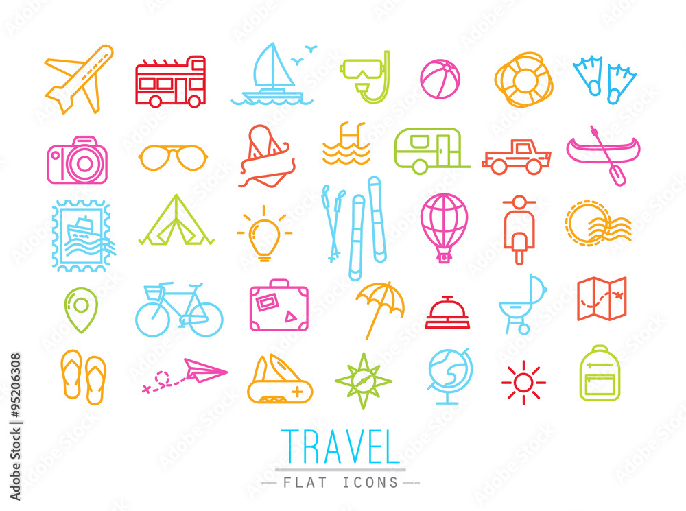 Travel flat color icons