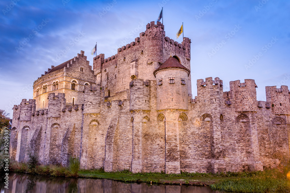 The Gravensteen, medieval castle built in 1180 by count Philip of Alsace, Ghent, Belgium

