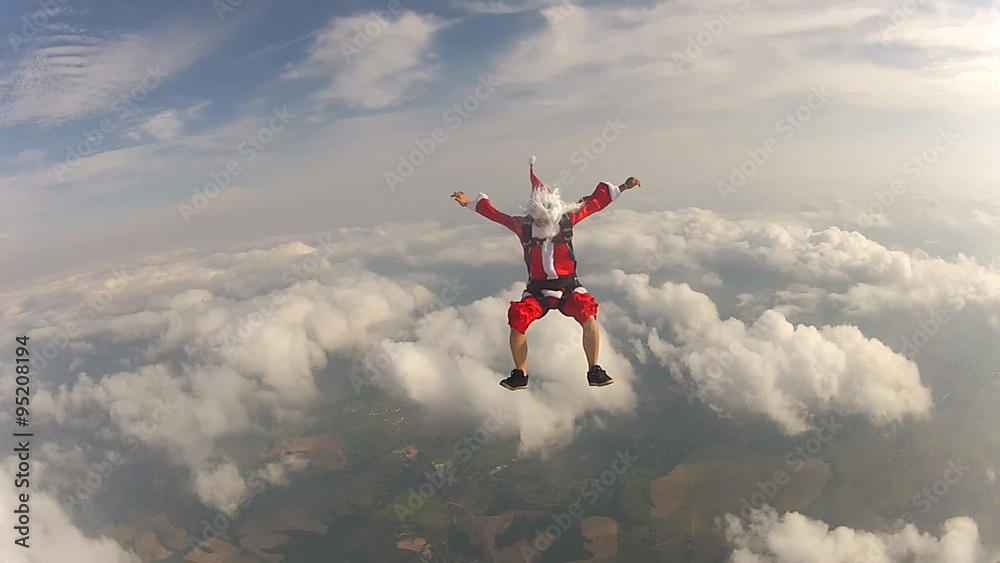 Extreme Santa claus skydiver
