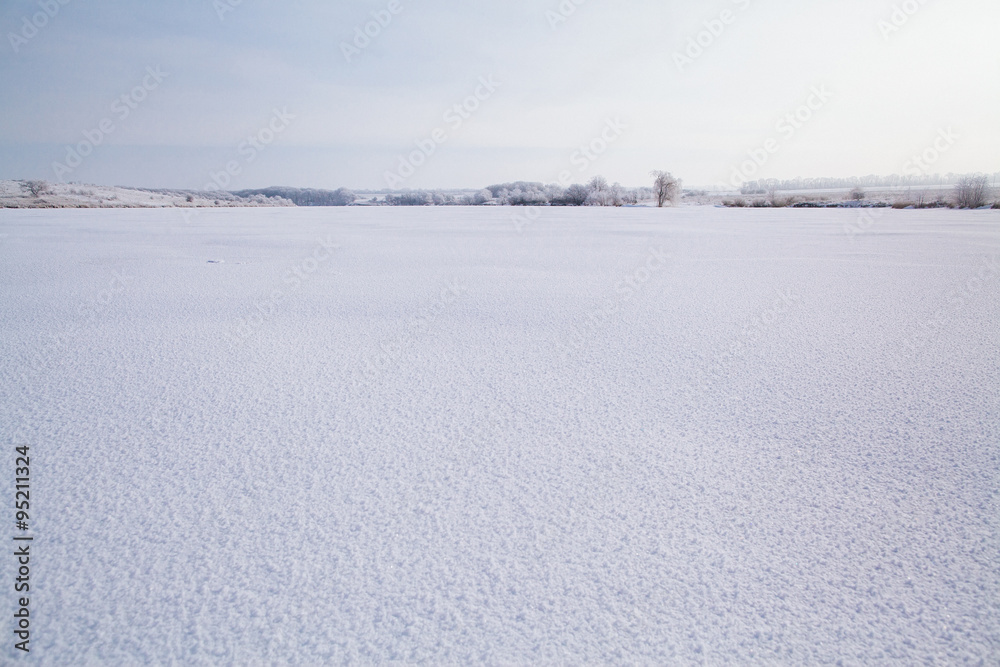 frozen lake with snow