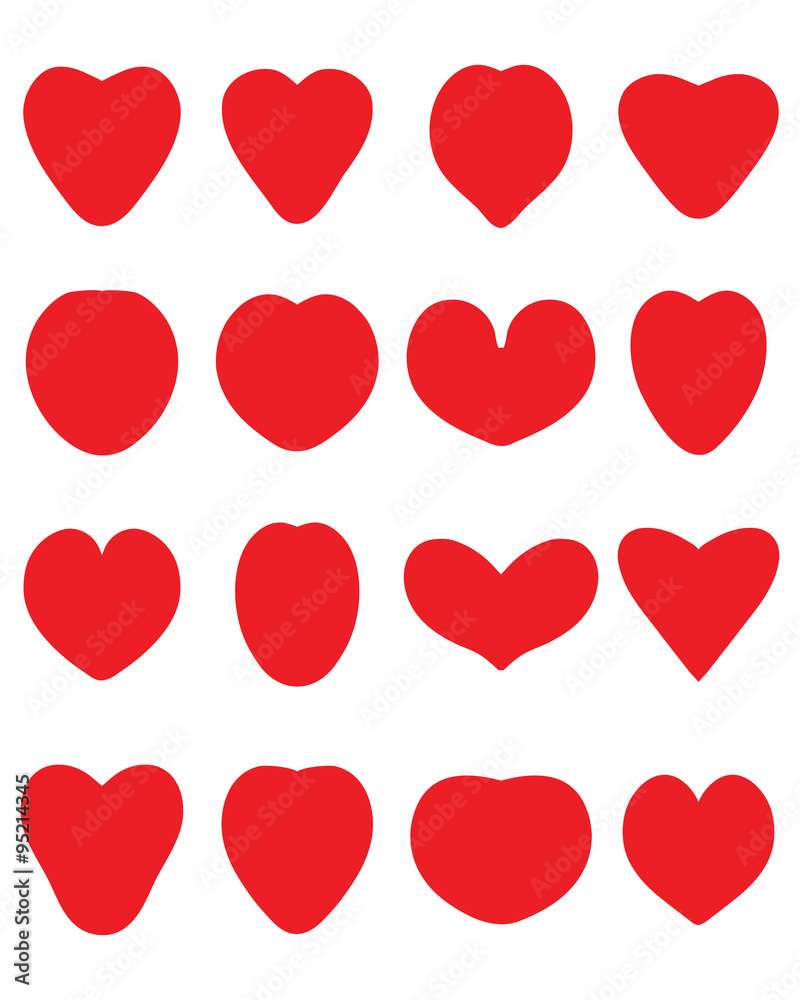 Red silhouettes of heart on the white background
