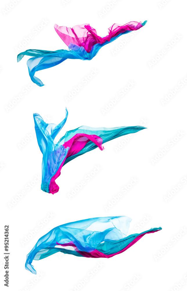 Fototapeta premium set of multicolored fabric in motion