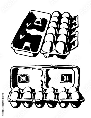 Dozen Eggs. Black and white vector illustration of a dozen eggs in an egg carton.