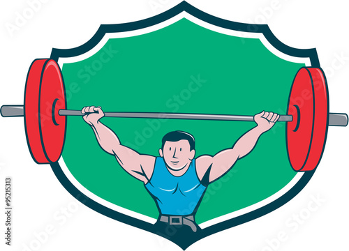 Weightlifter Deadlift Lifting Weights Shield Cartoon
