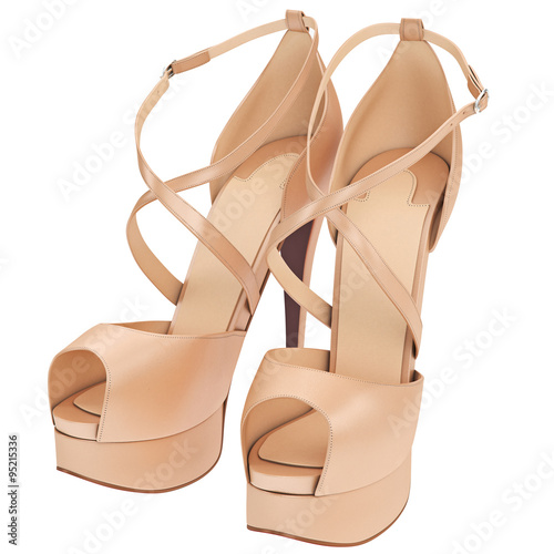 Fotografie Women's beige leather sandals with heels