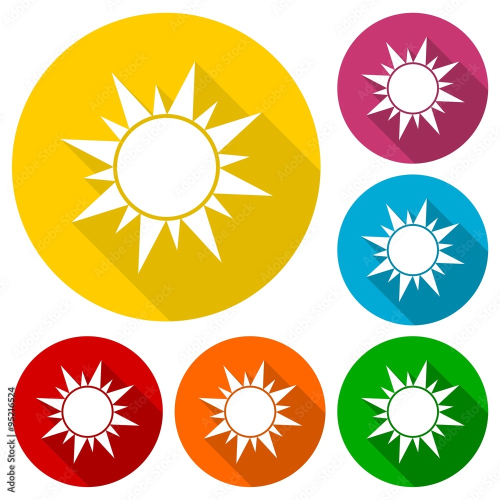 Fototapeta premium Sun icons set with long shadow