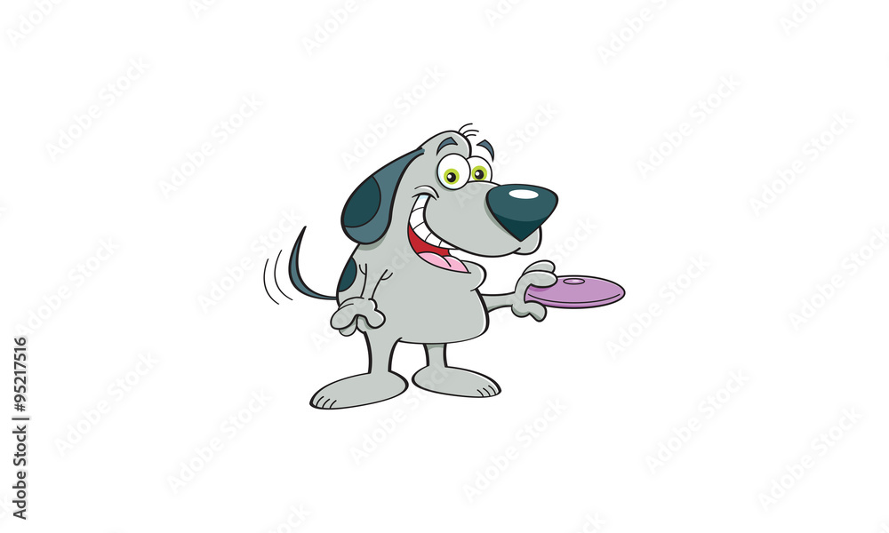 Cartoon illustration of a dog holding a flying disk. Cartoon illustration of a dog holding a flying disk.