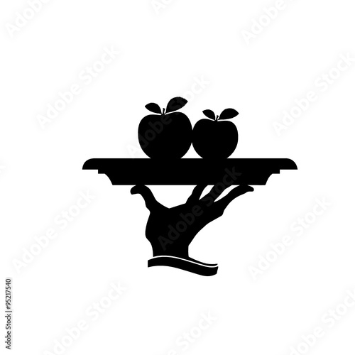 apple on plate black vector silhouette