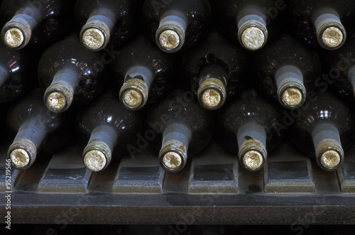 Stored wine bottles