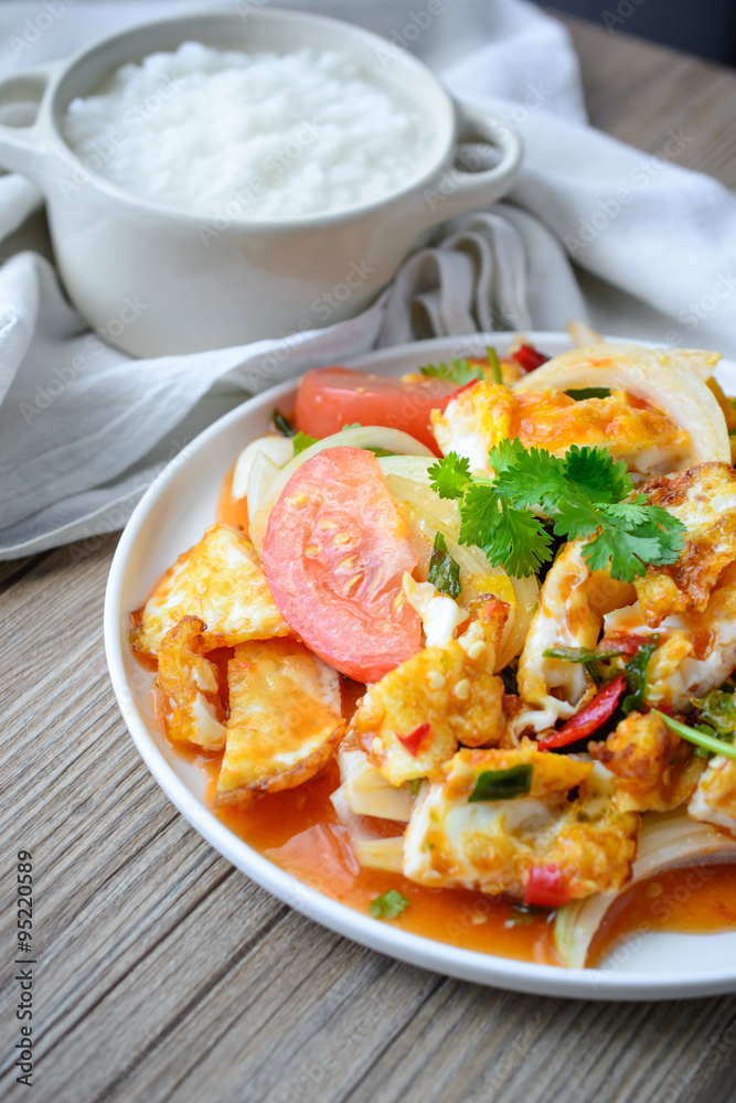 Spicy salad with fried eggs, Thai Spicy Food, Thai Cuisine, Heal