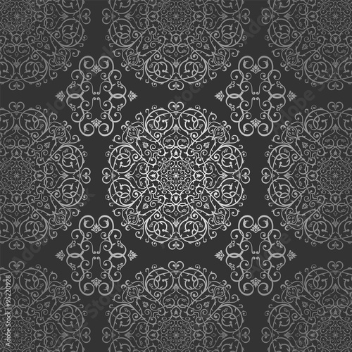 Wallpaper Arabic Batik Circle Floral Dark Silver Pattern Ornament