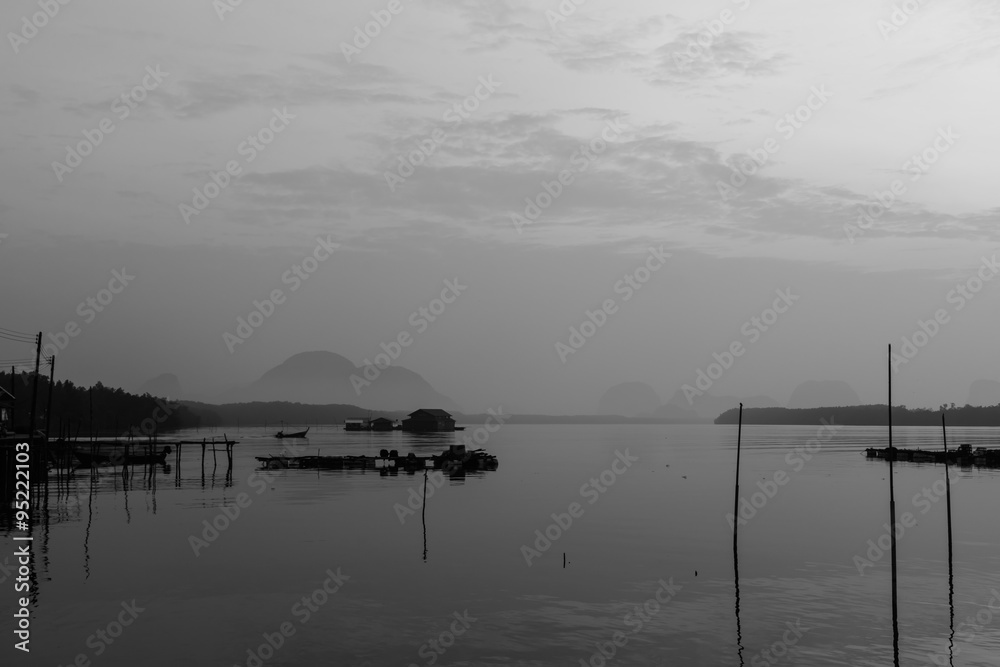 The rural lifestyle, fisherman, black and white, Phang Nga, Thailand The rural lifestyle, fisherman, black and white, Phang Nga, Thailand