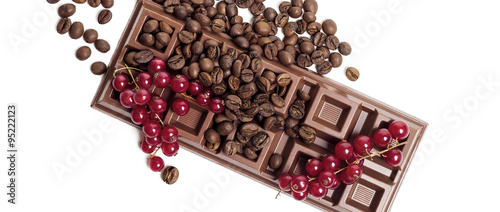 Chocolate bar with red currant and coffee beans letterbox photo