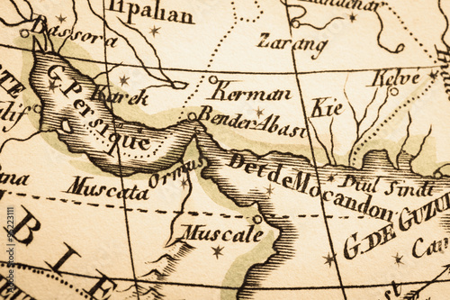 アンティークの世界地図　ペルシャ湾とホルムズ海峡
