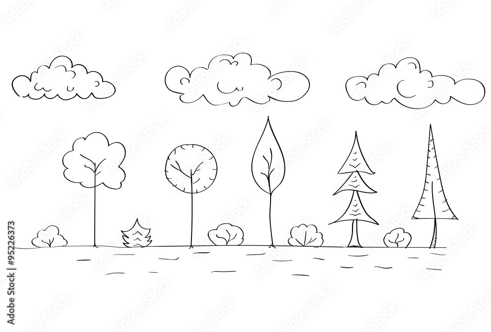 Alpine Landscape River Pine Forest Sketch Stock Vector (Royalty Free)  626345684 | Shutterstock