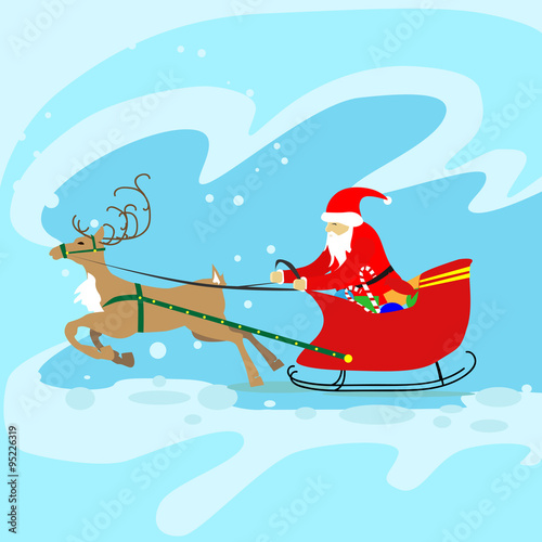 Santa Claus Sleigh Reindeer Christmas New Year Card
