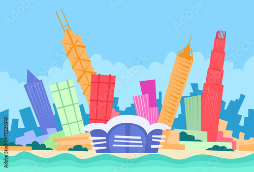 Hong Kong Skyline City Skyscraper Silhouette