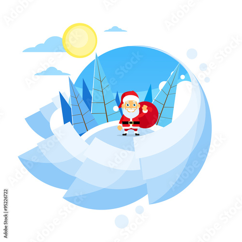 Santa Clause Christmas Cartoon Character Winter Forest Landscape